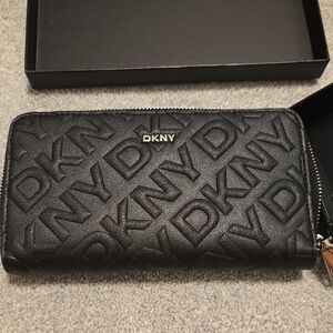 DKNY Black Logo Zip Wallet